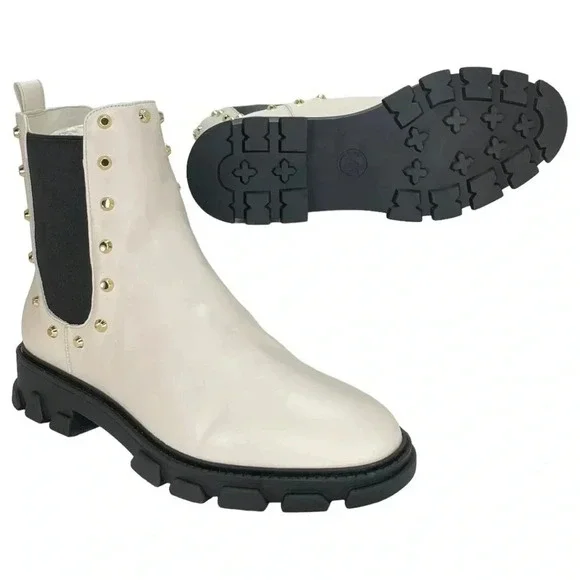 Michael Kors Ridley Cream Leather Studded Womens Ankle Boots Size 9.5M NWOB - Picture 12 of 15